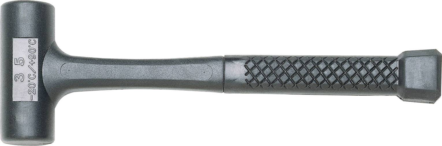 Ein schwarzer Hammer mit einem rutschfesten, gitterförmigen Griff. Der Hammerkopf ist glatt und zylindrisch.