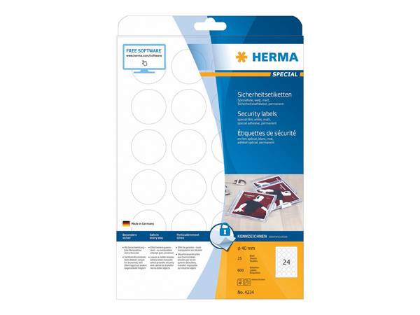 HERMA Special - Weiß - 40 mm rund 600 Etikett(en) (25 Bogen x 24 permanent selbstklebende