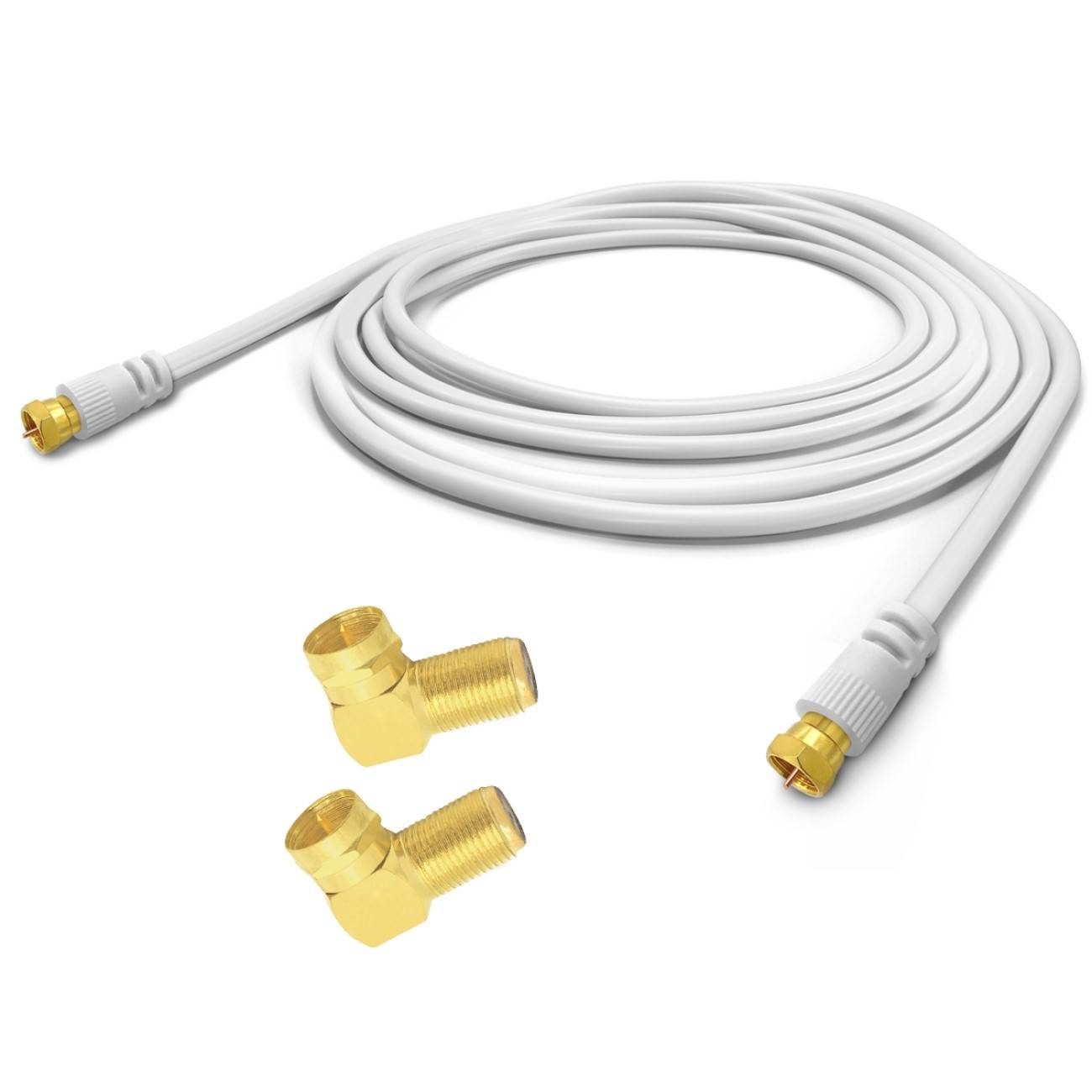 2m ARLI HD Sat Doppel Winkel Anschlusskabel weiß vergoldete F-Stecker & Winkeladapter-1