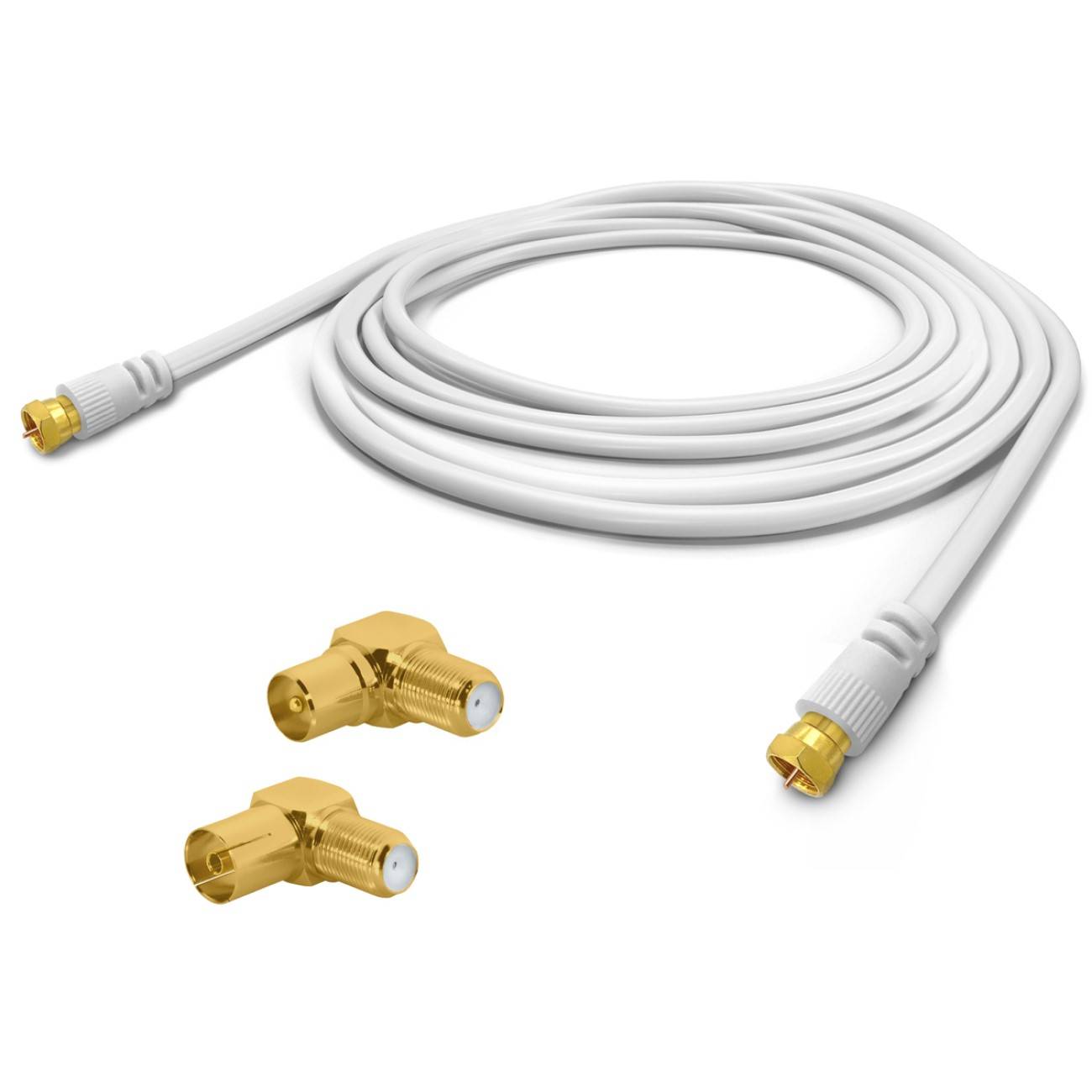 20m ARLI TV Winkel Antennenkabel weiß vergoldete F-Stecker & IEC Winkeladapter-1