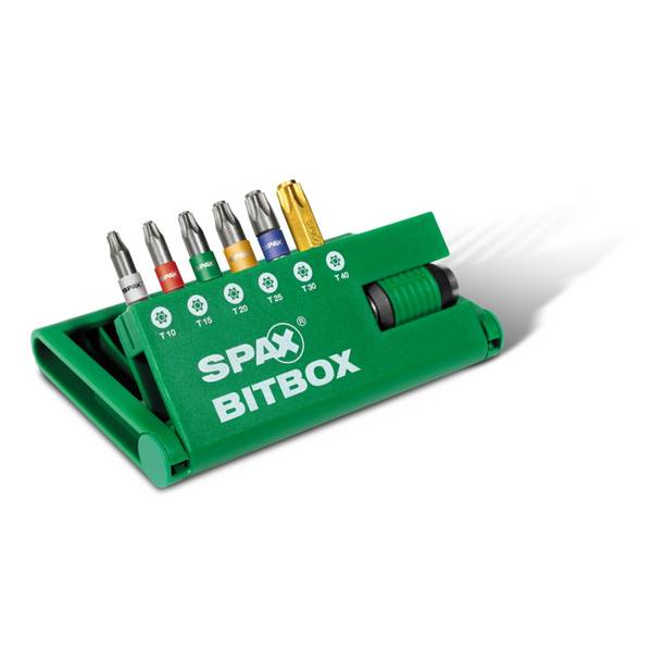 SPAX SPAX-BITBOX T-STAR plus, 6 Bits, T10, T15, T20, T25, T30, T40, Schnellwechsel Bit-Halter, 1 Stück