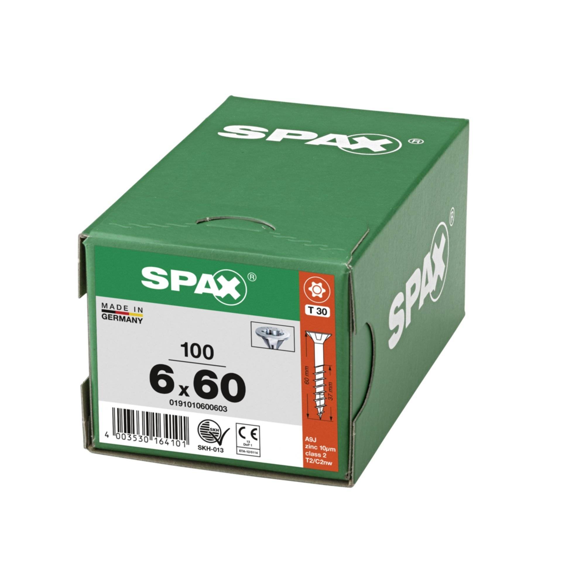 SPAX Universalschraube, 6 x 60 mm, 100 Stück, Teilgewinde, Senkkopf, T-STAR plus T30, 4CUT, WIROX-2