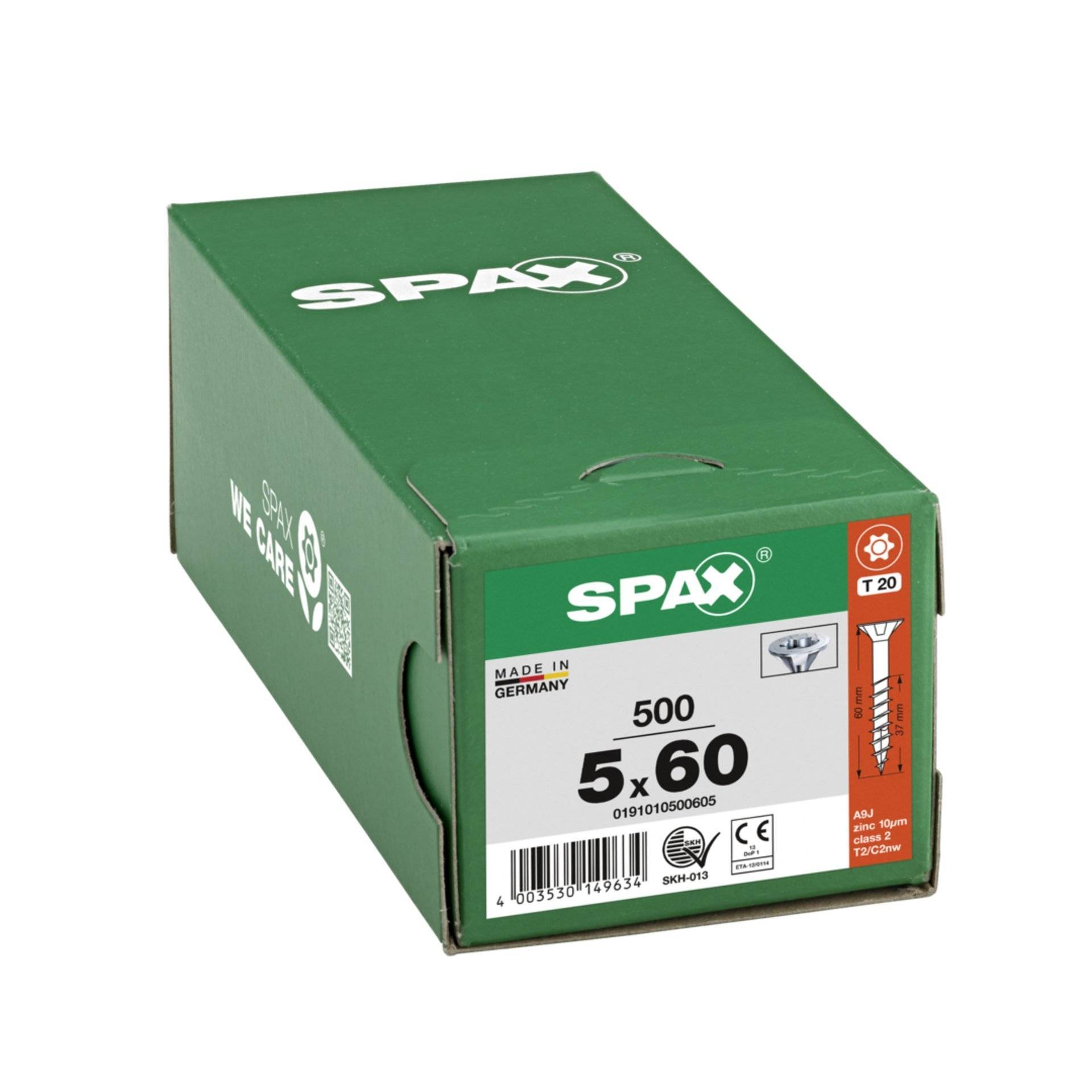 SPAX Universalschraube, 5 x 60 mm, 500 Stück, Teilgewinde, Senkkopf, T-STAR plus T20, 4CUT, WIROX-3