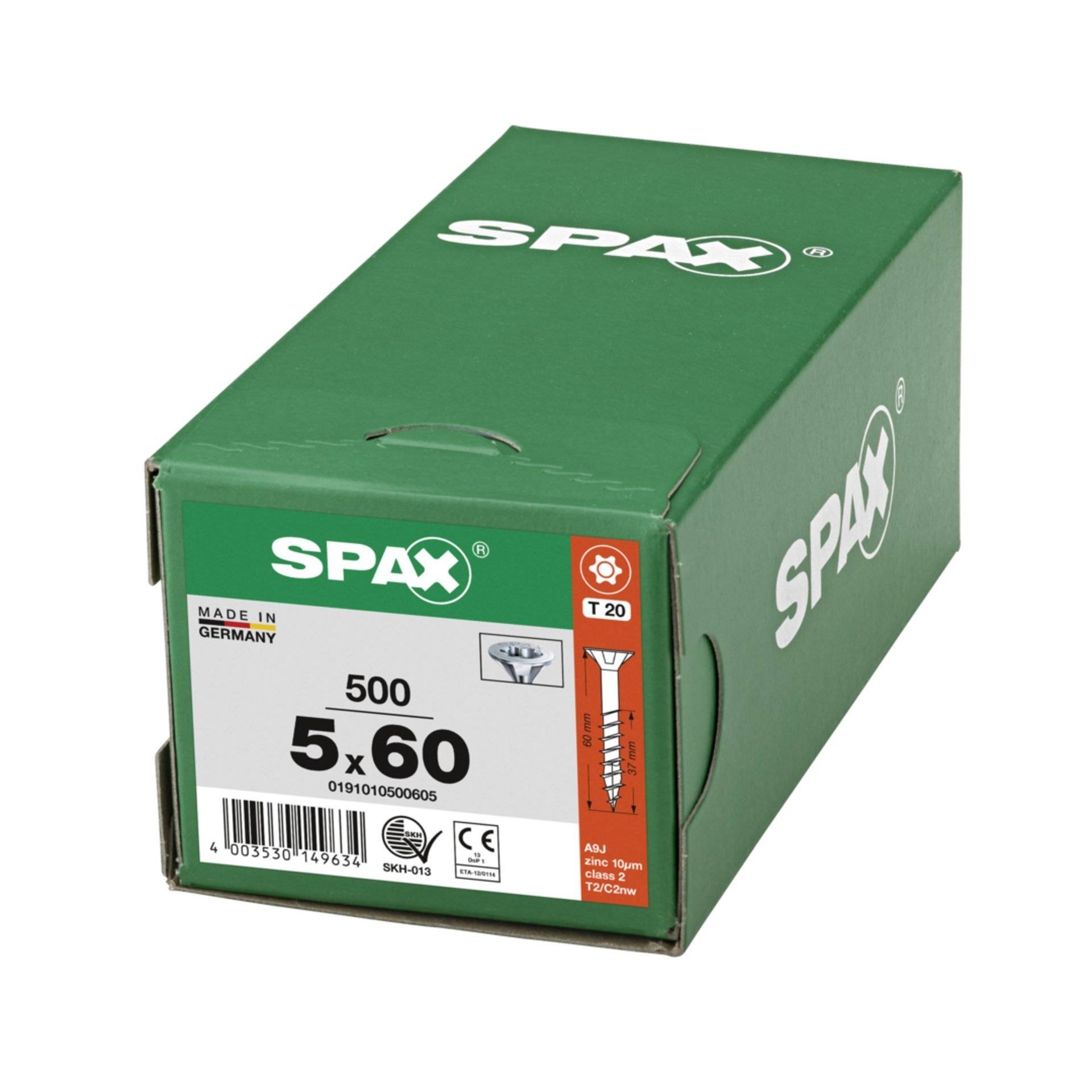SPAX Universalschraube, 5 x 60 mm, 500 Stück, Teilgewinde, Senkkopf, T-STAR plus T20, 4CUT, WIROX-4