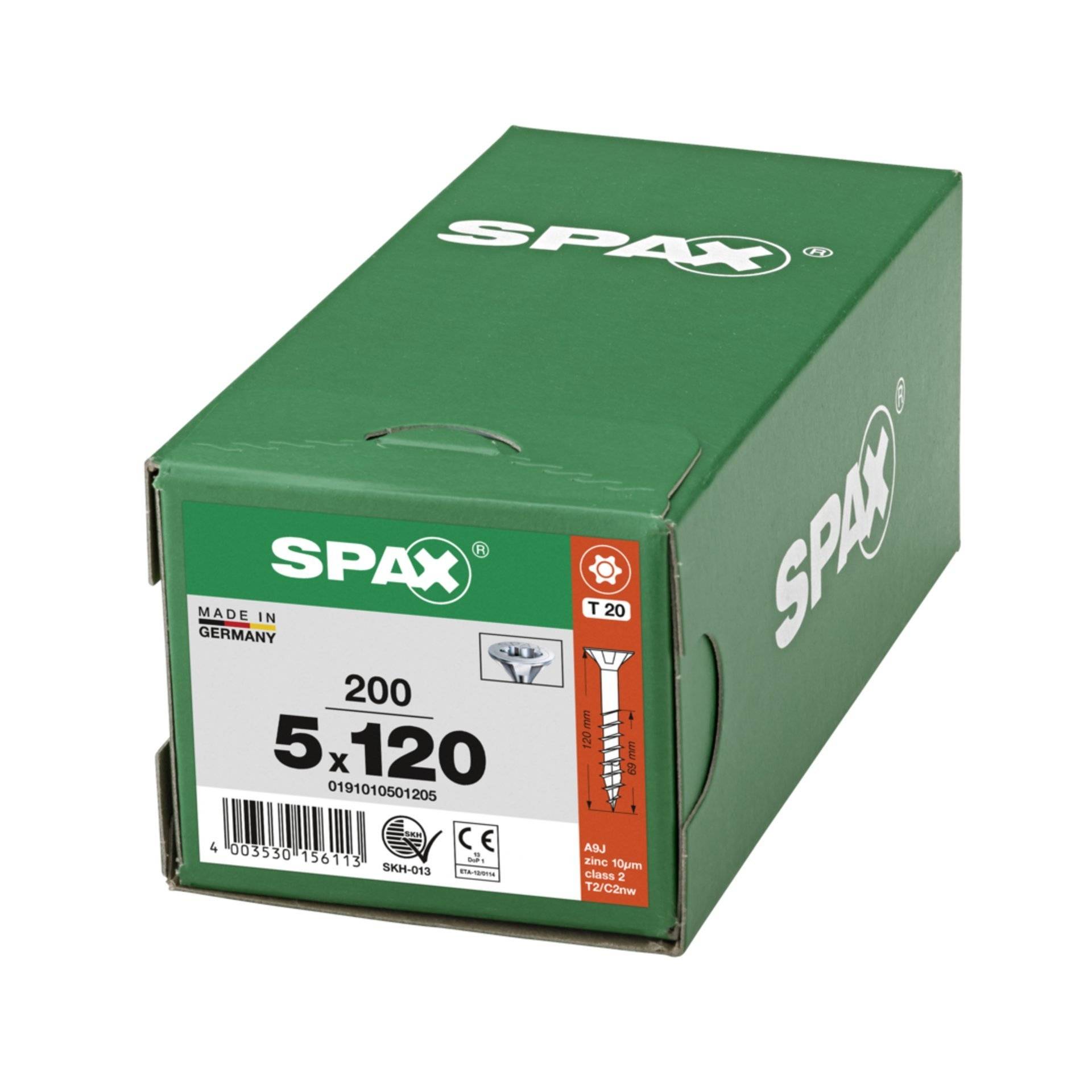 SPAX Universalschraube, 5 x 120 mm, 200 Stück, Teilgewinde, Senkkopf, T-STAR plus T20, 4CUT, WIROX-4