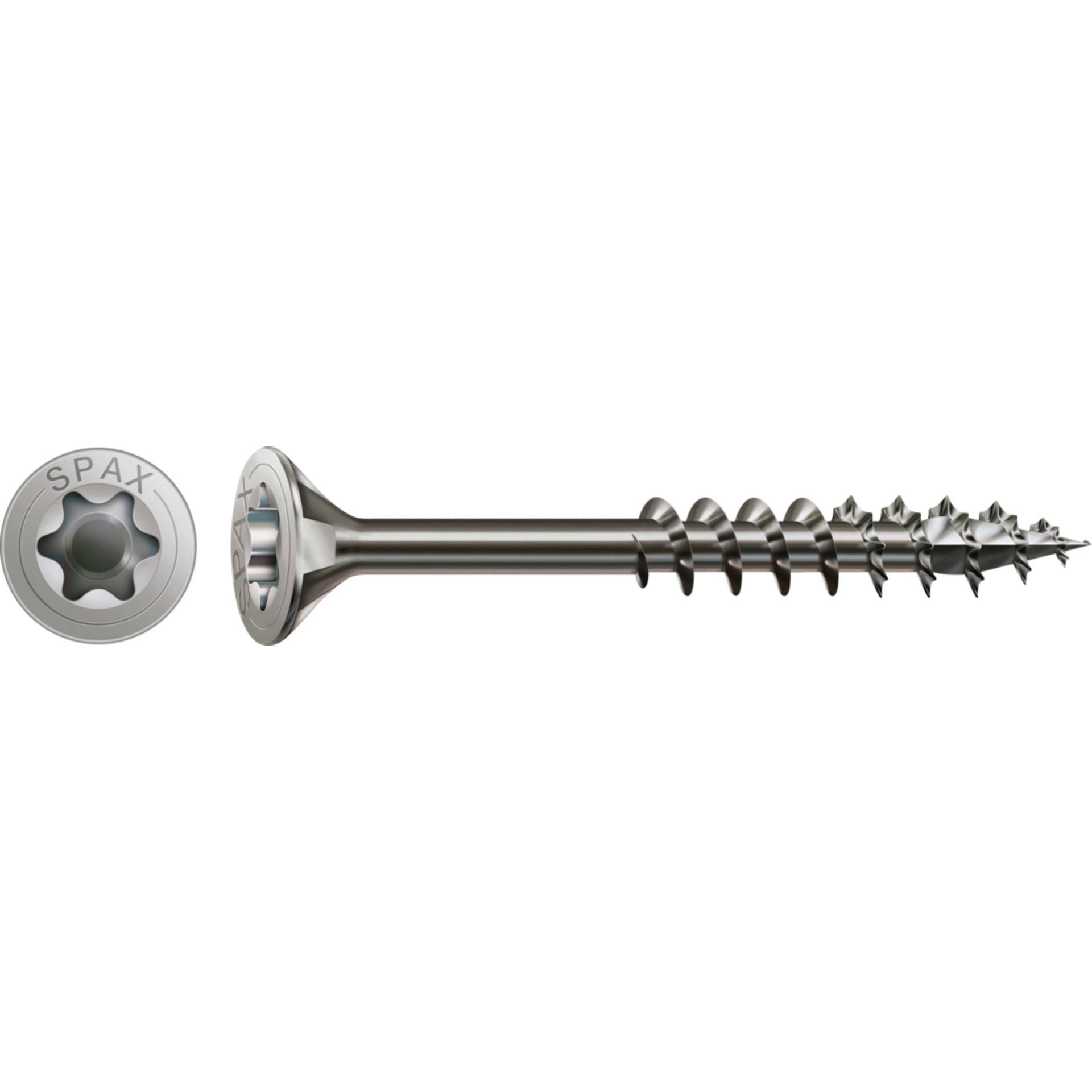 SPAX Edelstahlschraube, 4,5 x 60 mm, 100 Stück, Teilgewinde, Senkkopf, T-STAR plus T20, 4CUT, Edelstahl rostfrei A2-0