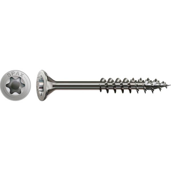 SPAX Edelstahlschraube, 4,5 x 60 mm, 100 Stück, Teilgewinde, Senkkopf, T-STAR plus T20, 4CUT, Edelstahl rostfrei A2