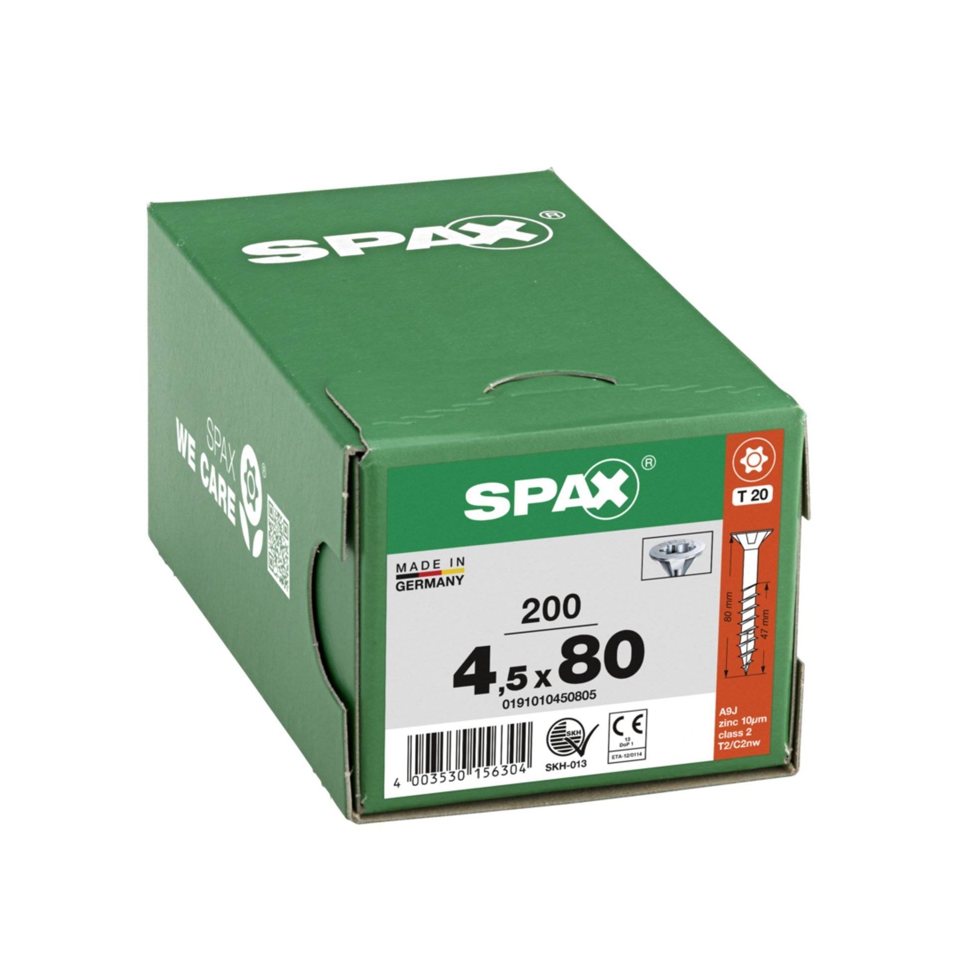 SPAX Universalschraube, 4,5 x 80 mm, 200 Stück, Teilgewinde, Senkkopf, T-STAR plus T20, 4CUT, WIROX-3