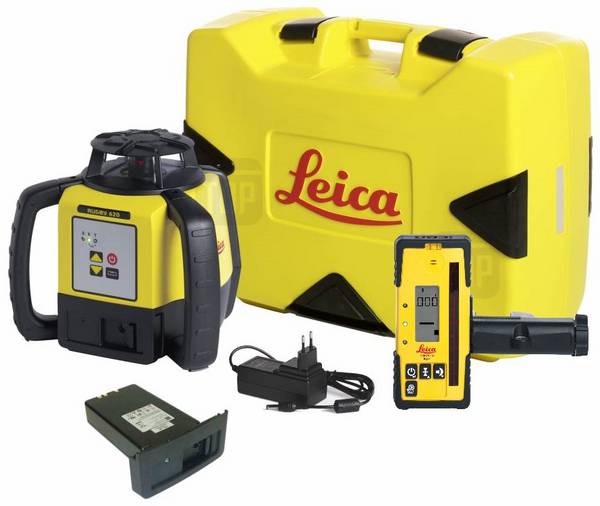 Leica Rugby 620 Rotationslaser mit Rod Eye 160 Digital, Li-Ion Akkus, Ladegerät, Koffer