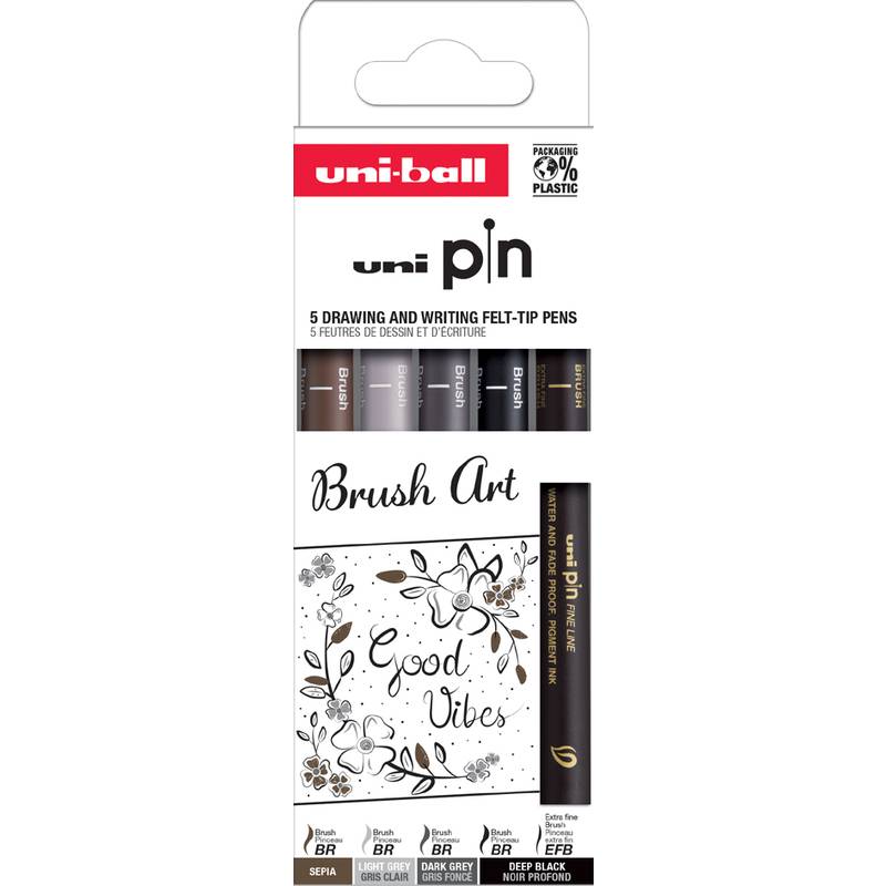 uni-ball Fineliner PIN PF "Brush Art", 5er Set-0