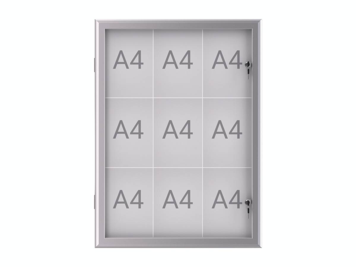 Schaukasten,f. 9xDIN A4,HxBxT 1000x739x28mm,hoch,Rückwand Stahl,Flügeltür,Rahmen Alu-0