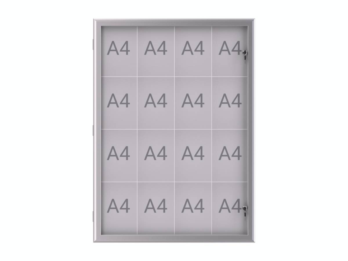 Schaukasten,f. 16xDIN A4,HxBxT 1304x956x28mm,hoch,Rückwand Stahl,Flügeltür,Rahmen Alu-0