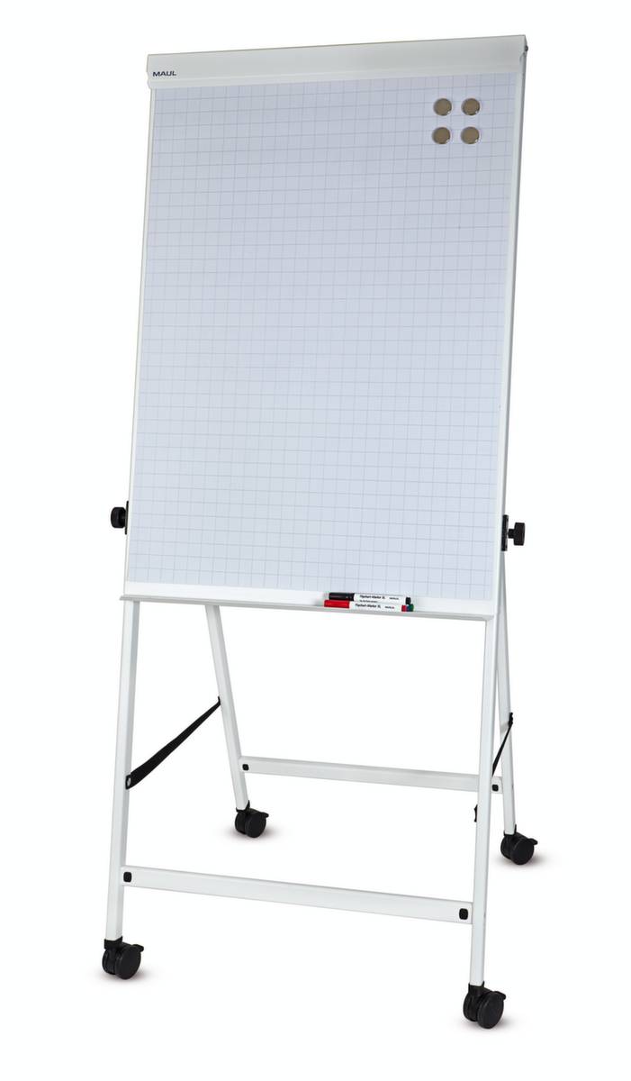 Flipchart,H 1250-2015mm,Tafel HxB 1000x700mm,m. 2 Blockhalter,Ablageschale,Gestell Alu,4 Rollen m. Feststellern-4