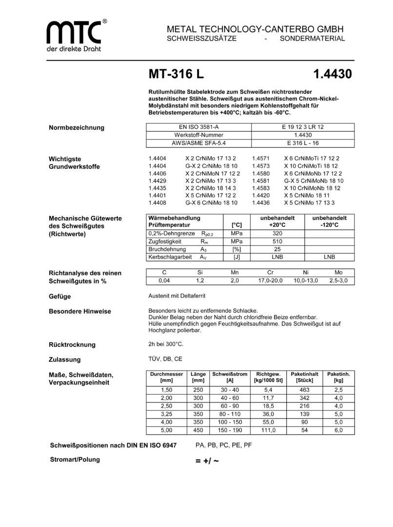 MTC INOX MT-316L 2,5 x 300 mm 25 Stück Stabelektroden / Schweißelektroden Edelstahl Draht 1.4430 V4A ER 316 VA Schweißen-1