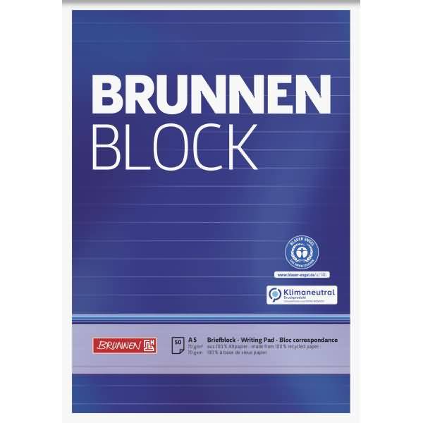Schreibblock Brunnen-Block A5 70g/qm 50 Blatt RC liniert-0