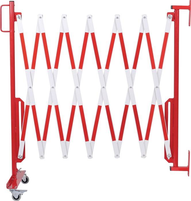 Scherengitter L3600xH1000mm m.Wandhalterung u.Rollenfuß rot/weiß-0