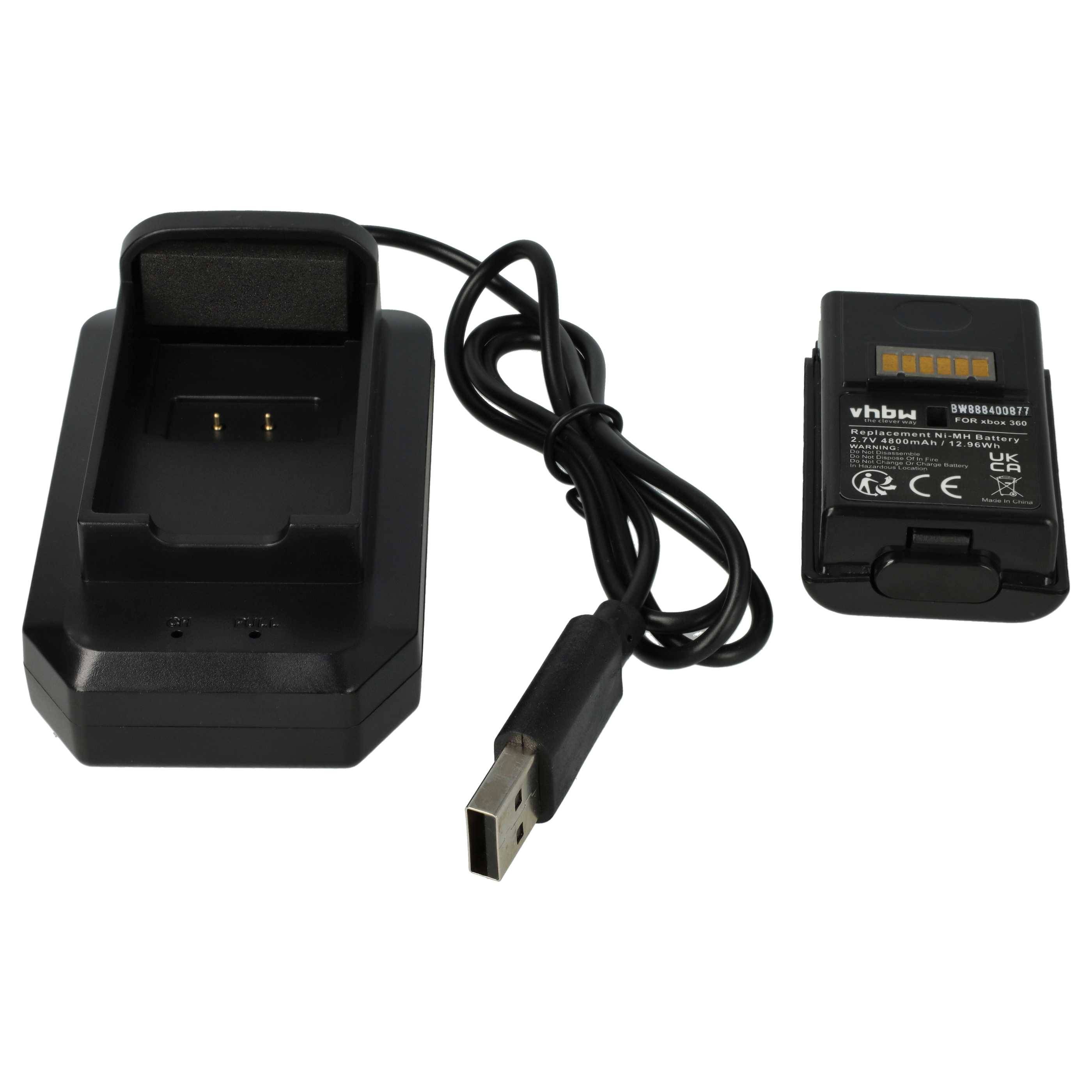 vhbw Akku kompatibel mit Microsoft Xbox 360 Controller | (4800mAh, 2,4V, NiMH) inkl. Ladegerät - Schwarz-1