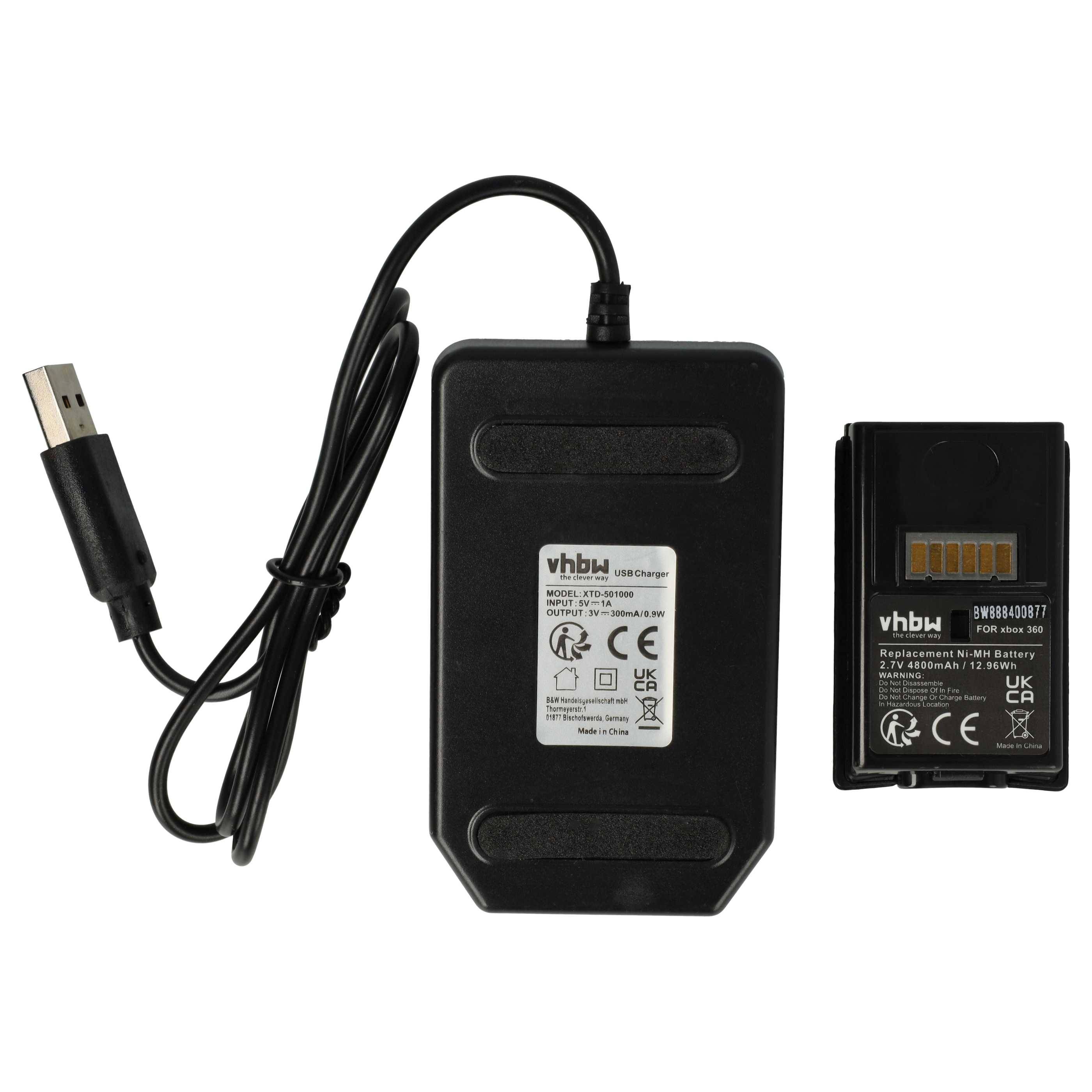 vhbw Akku kompatibel mit Microsoft Xbox 360 Controller | (4800mAh, 2,4V, NiMH) inkl. Ladegerät - Schwarz-3