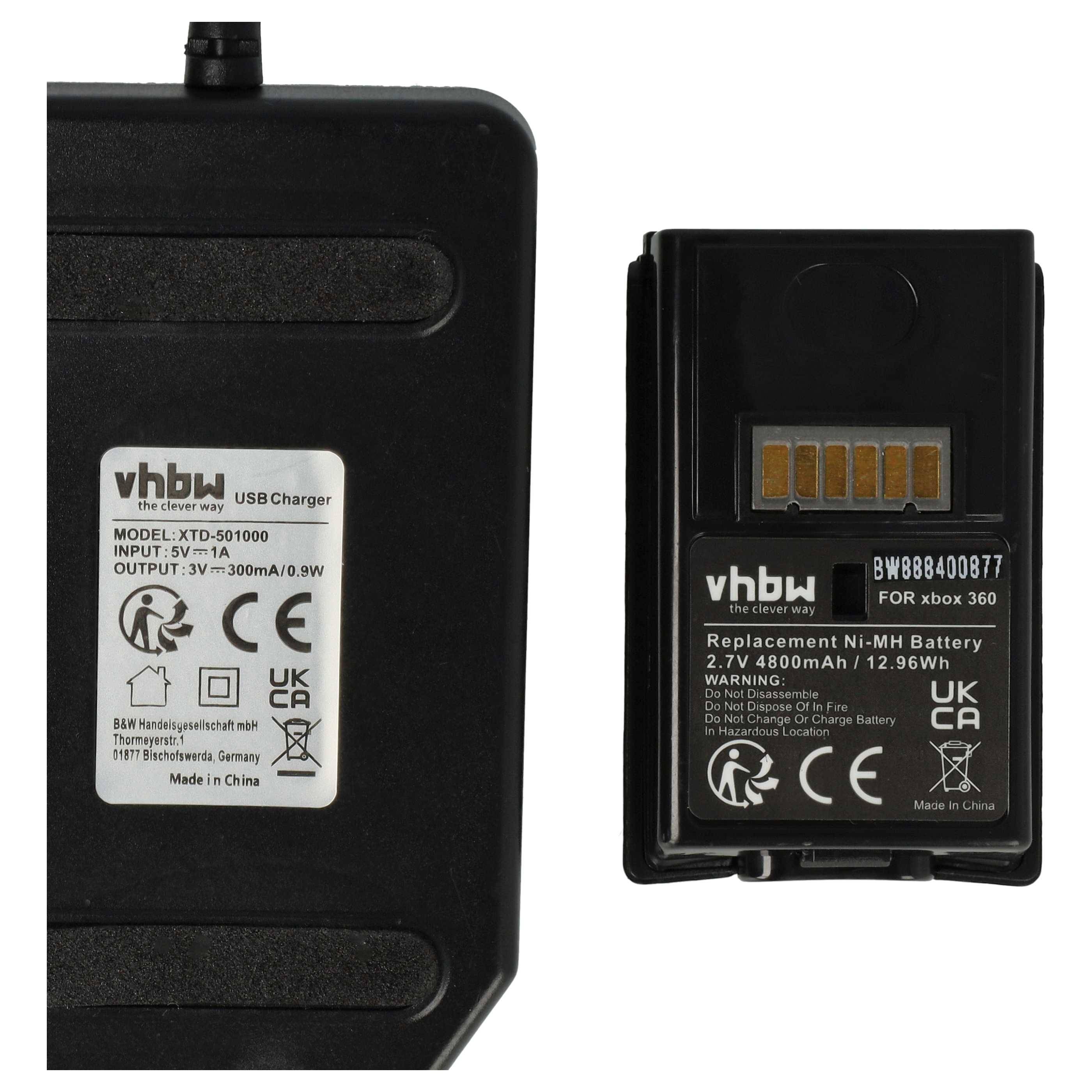 vhbw Akku kompatibel mit Microsoft Xbox 360 Controller | (4800mAh, 2,4V, NiMH) inkl. Ladegerät - Schwarz-4
