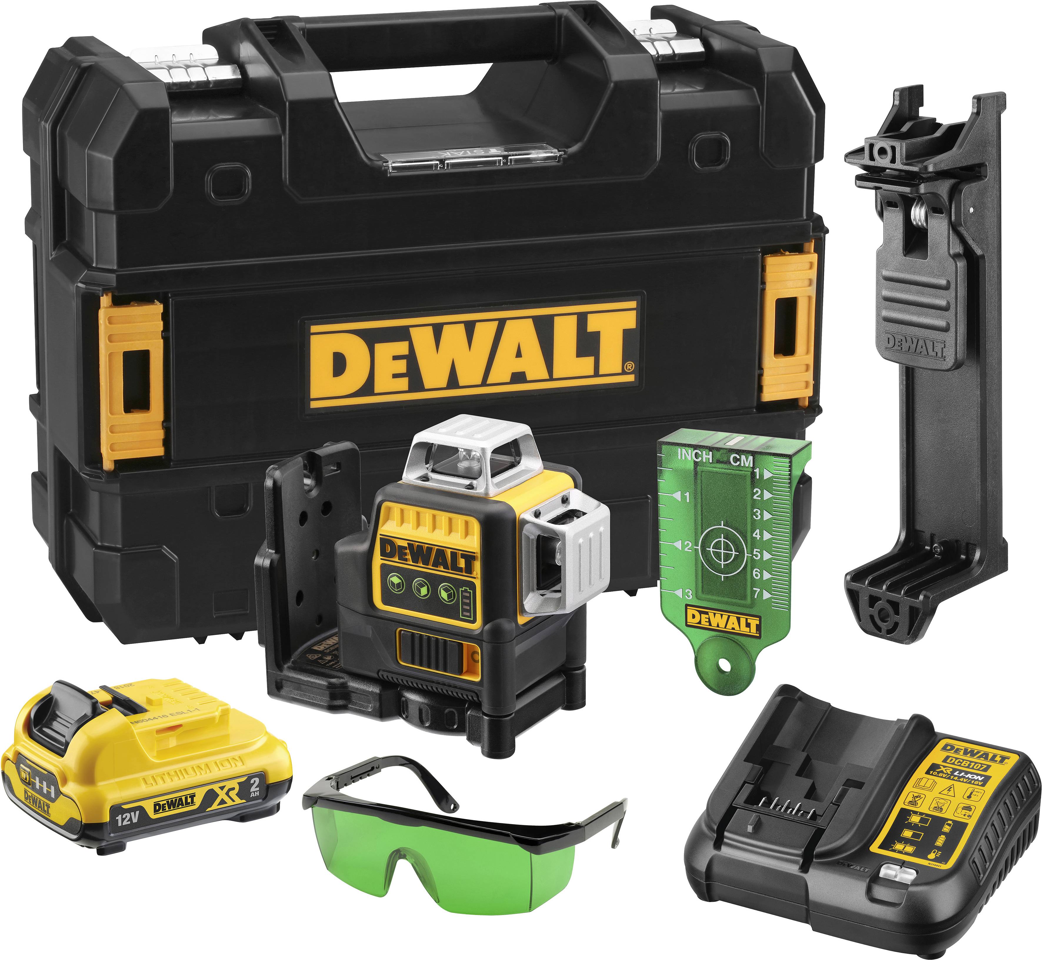 DeWALT DCE089D1G-QW Multilinienlaser grün, Laserklasse 2M, 3 Strahlen, 1x horizontal/2x vertikal, 10,8V 2,0 Ah Akku, Lad-0