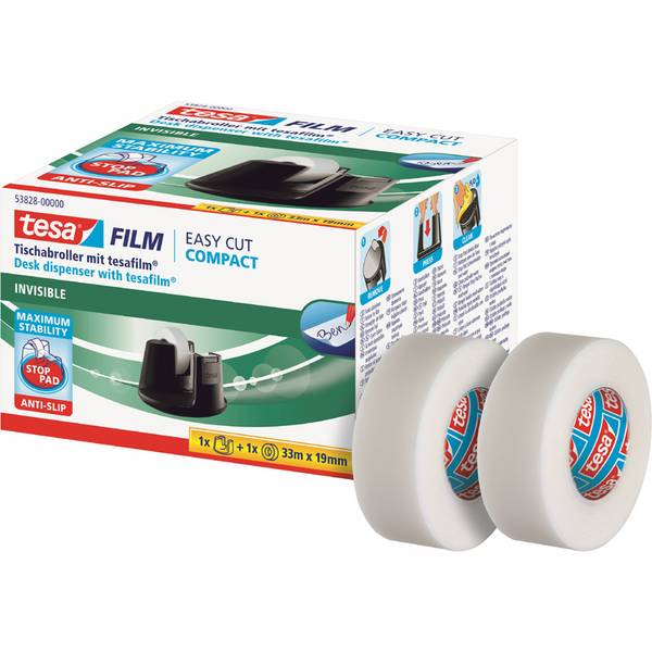 Tischabroller Easy Cut Compact 33mx19mm schwarz + 2x tesafilm matt-unsichtbar