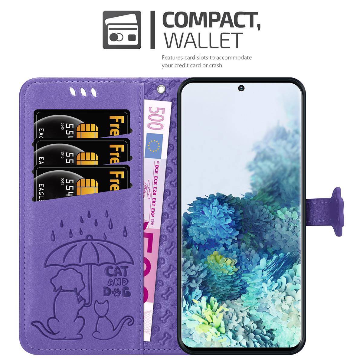 Cadorabo Hülle für Samsung Galaxy S20 Schutz Hülle in Lila Handyhülle Cover Etui Case Booklet Hunde Katzen-1