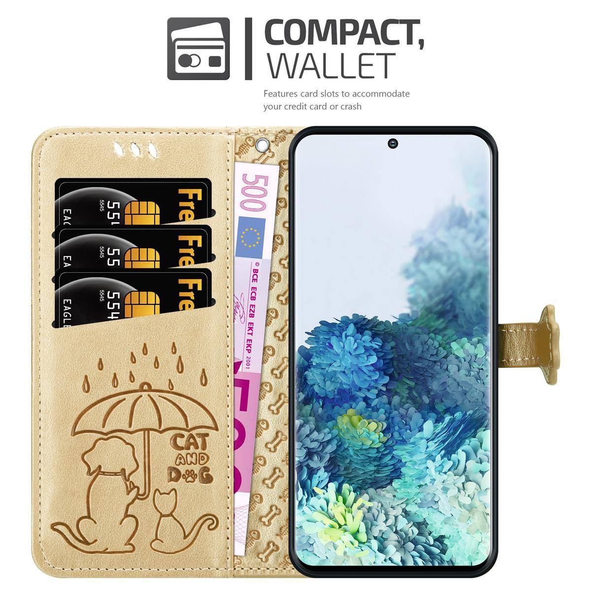 Cadorabo Hülle für Samsung Galaxy S20 Schutz Hülle in Gold Handyhülle Cover Etui Case Booklet Hunde Katzen-1