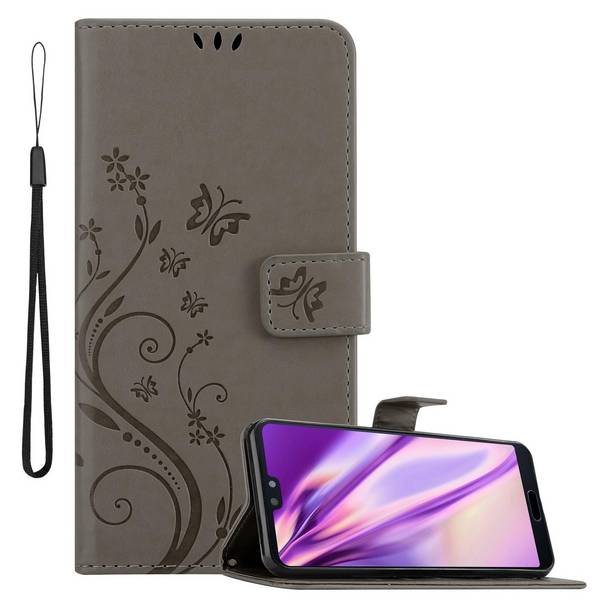 Cadorabo Hülle für Huawei P20 Schutz Hülle in Grau Schutzhülle Handy Hülle Etui Case Blumen Flower