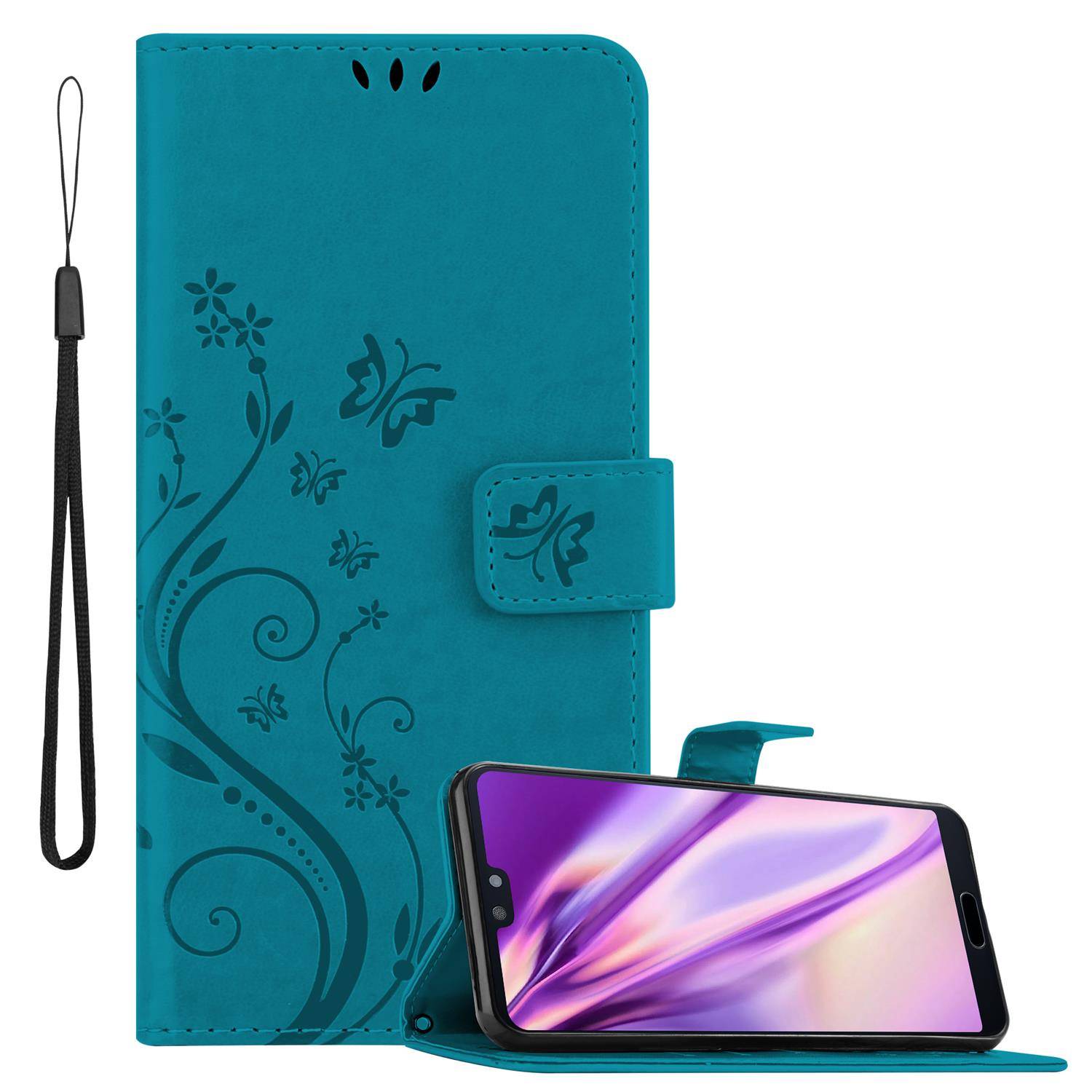 Cadorabo Hülle für Huawei P20 Schutz Hülle in Blau Schutzhülle Handy Hülle Etui Case Blumen Flower-0