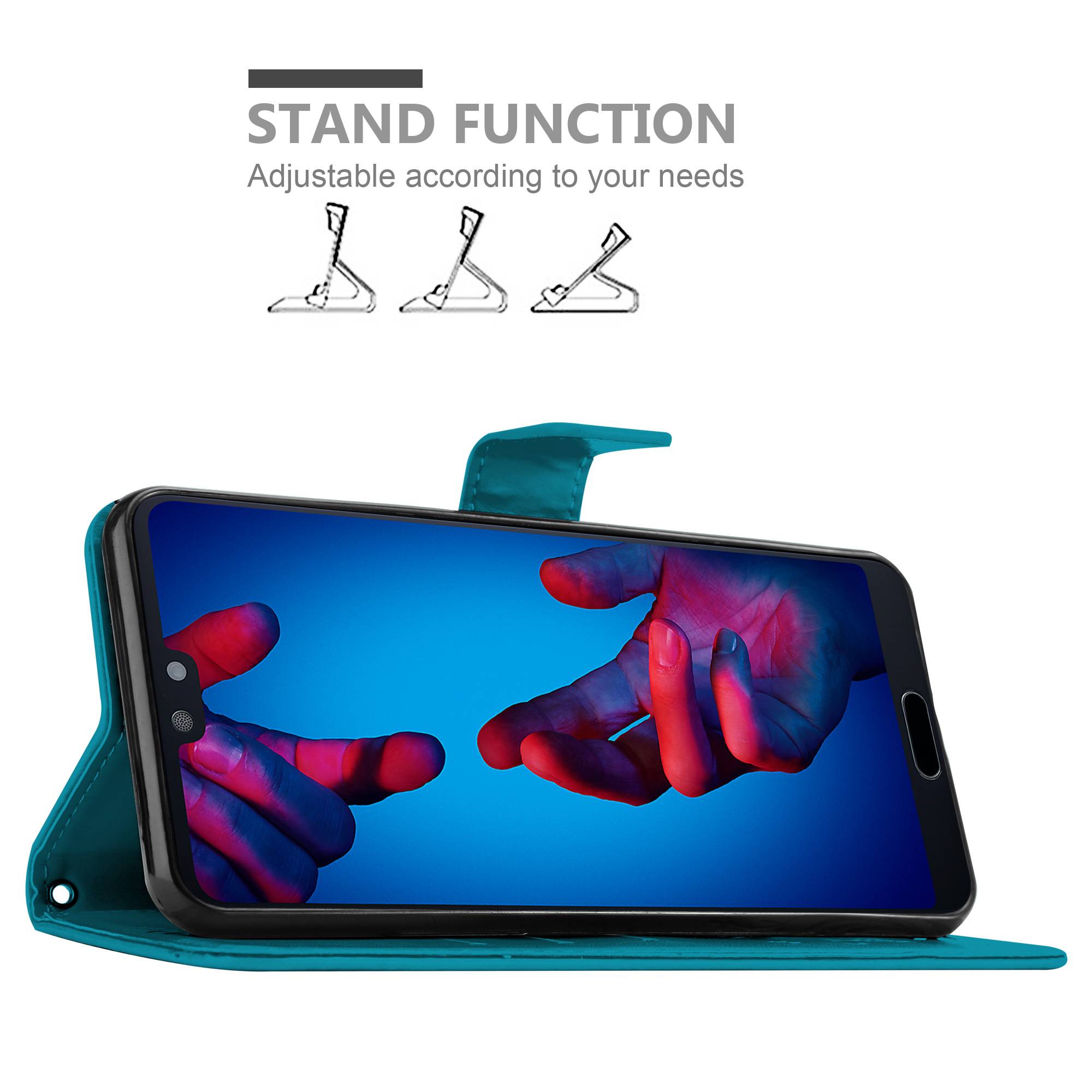 Cadorabo Hülle für Huawei P20 Schutz Hülle in Blau Schutzhülle Handy Hülle Etui Case Blumen Flower-2