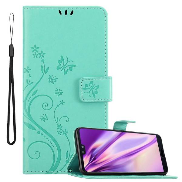 Cadorabo Hülle für Huawei P20 Schutz Hülle in Türkis Schutzhülle Handy Hülle Etui Case Blumen Flower