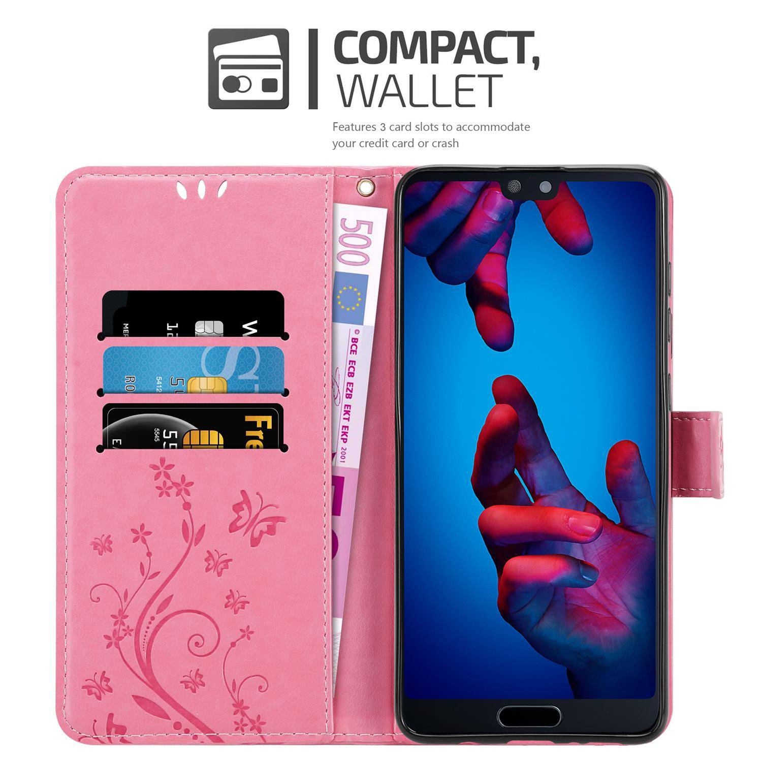 Cadorabo Hülle für Huawei P20 Schutz Hülle in Rosa Schutzhülle Handy Hülle Etui Case Blumen Flower-1