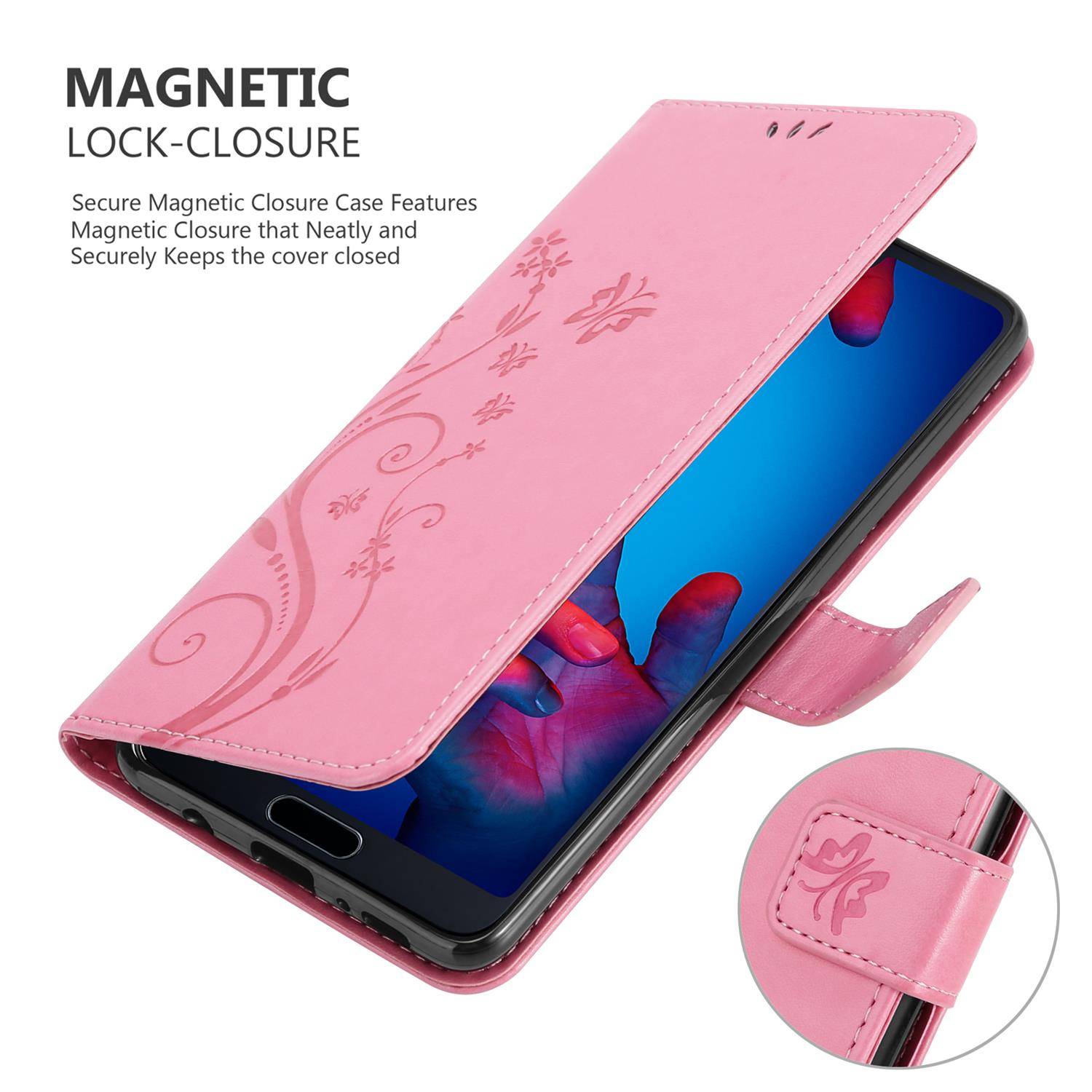 Cadorabo Hülle für Huawei P20 Schutz Hülle in Rosa Schutzhülle Handy Hülle Etui Case Blumen Flower-3
