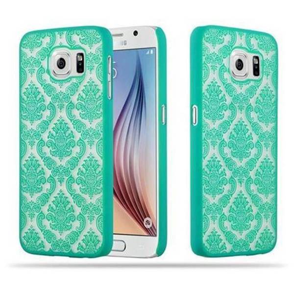 Cadorabo Hülle für Samsung Galaxy S6 Schutz Hülle in Grün Hard Case Schutzhülle Blumen Etui Handyhülle