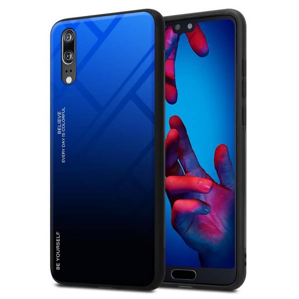 Cadorabo Hülle für Huawei P20 Schutz Hülle in Schwarz Handyhülle TPU Etui Cover Case Tempered Glas
