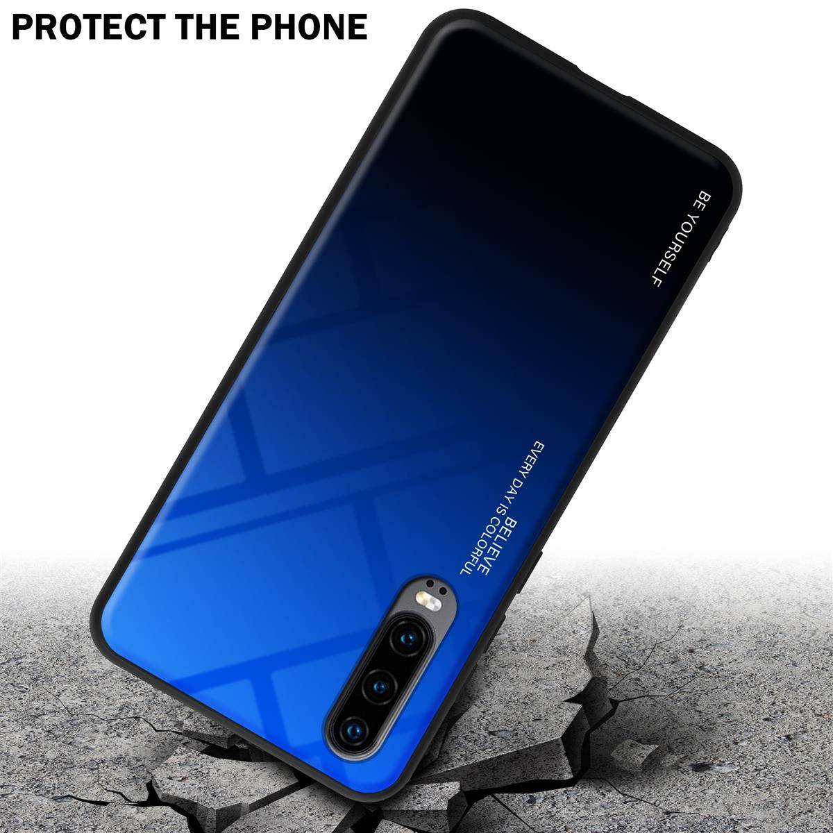 Cadorabo Hülle für Huawei P30 Schutz Hülle in Schwarz Handyhülle TPU Etui Cover Case Tempered Glas-3