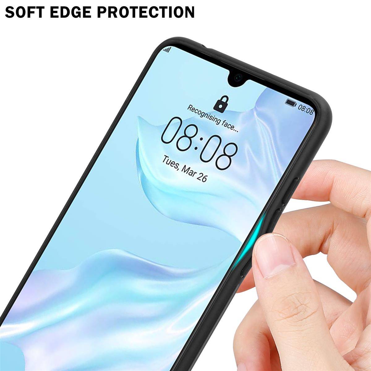 Cadorabo Hülle für Huawei P30 Schutz Hülle in Schwarz Handyhülle TPU Etui Cover Case Tempered Glas-2