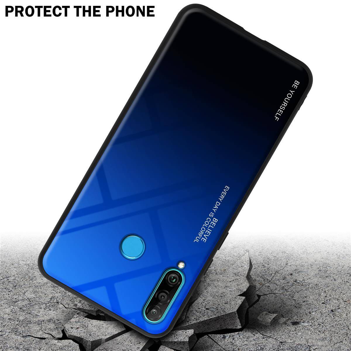 Cadorabo Hülle für Huawei P30 LITE Schutz Hülle in Schwarz Handyhülle TPU Etui Cover Case Tempered Glas-3