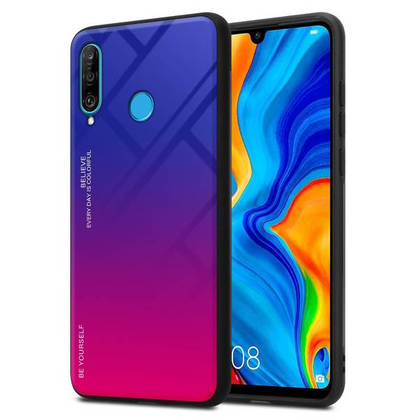 Cadorabo Hülle für Huawei P30 LITE Schutz Hülle in Schwarz Handyhülle TPU Etui Cover Case Tempered Glas