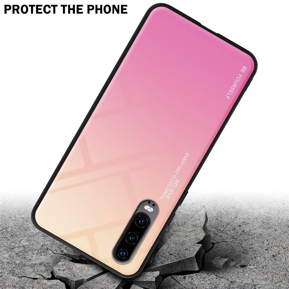 Cadorabo Hülle für Huawei P30 Schutz Hülle in Schwarz Handyhülle TPU Etui Cover Case Tempered Glas-4