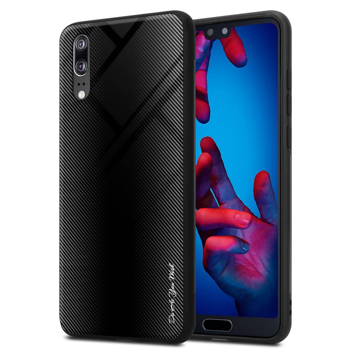 Cadorabo Hülle für Huawei P20 Schutz Hülle in Schwarz Handyhülle TPU Etui Cover Case Tempered Glas-0