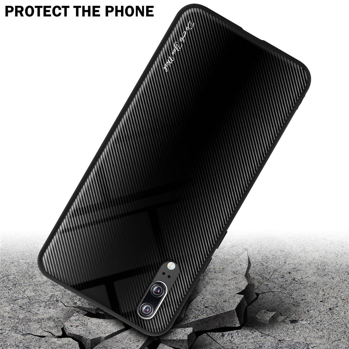 Cadorabo Hülle für Huawei P20 Schutz Hülle in Schwarz Handyhülle TPU Etui Cover Case Tempered Glas-2