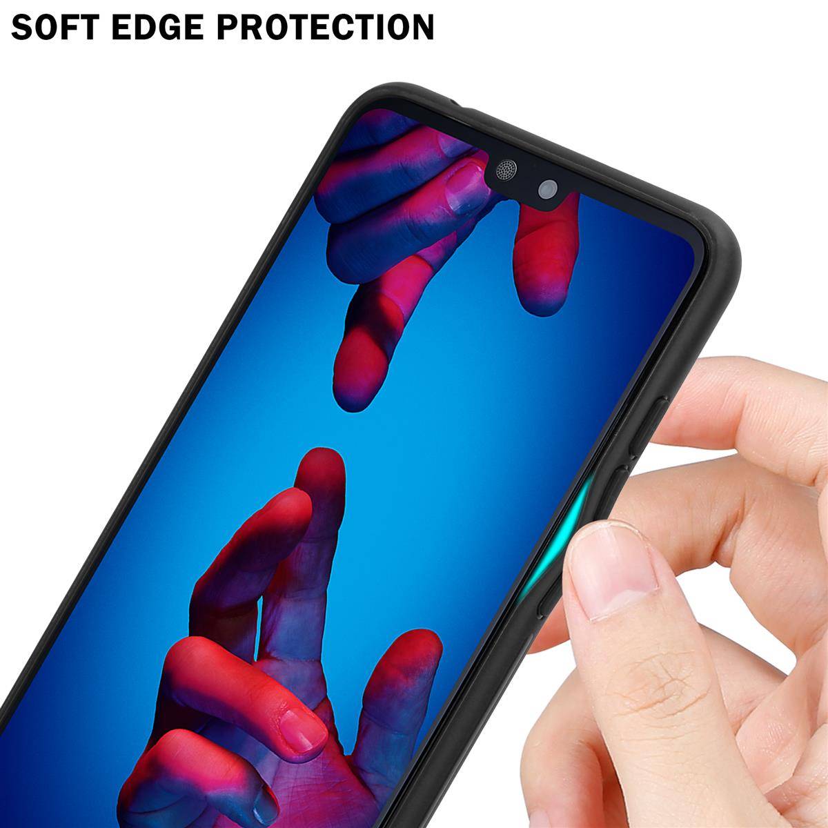 Cadorabo Hülle für Huawei P20 Schutz Hülle in Schwarz Handyhülle TPU Etui Cover Case Tempered Glas-3
