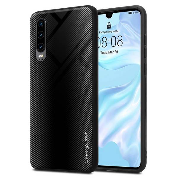 Cadorabo Hülle für Huawei P30 Schutz Hülle in Schwarz Handyhülle TPU Etui Cover Case Tempered Glas