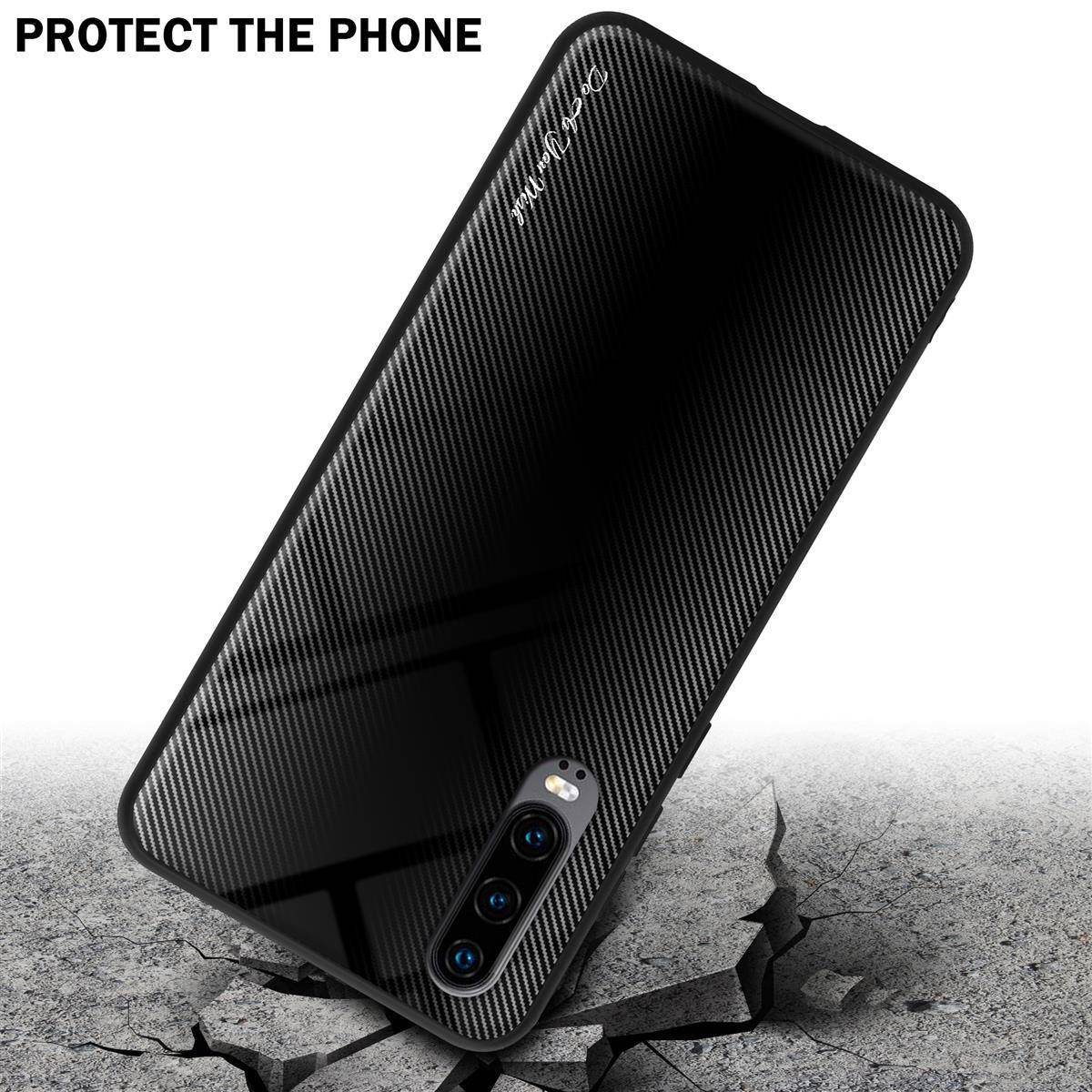 Cadorabo Hülle für Huawei P30 Schutz Hülle in Schwarz Handyhülle TPU Etui Cover Case Tempered Glas-4