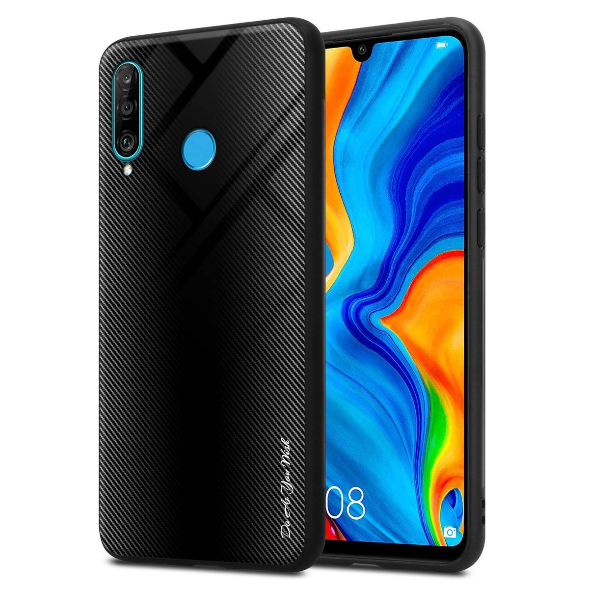 Cadorabo Hülle für Huawei P30 LITE Schutz Hülle in Schwarz Handyhülle TPU Etui Cover Case Tempered Glas-0