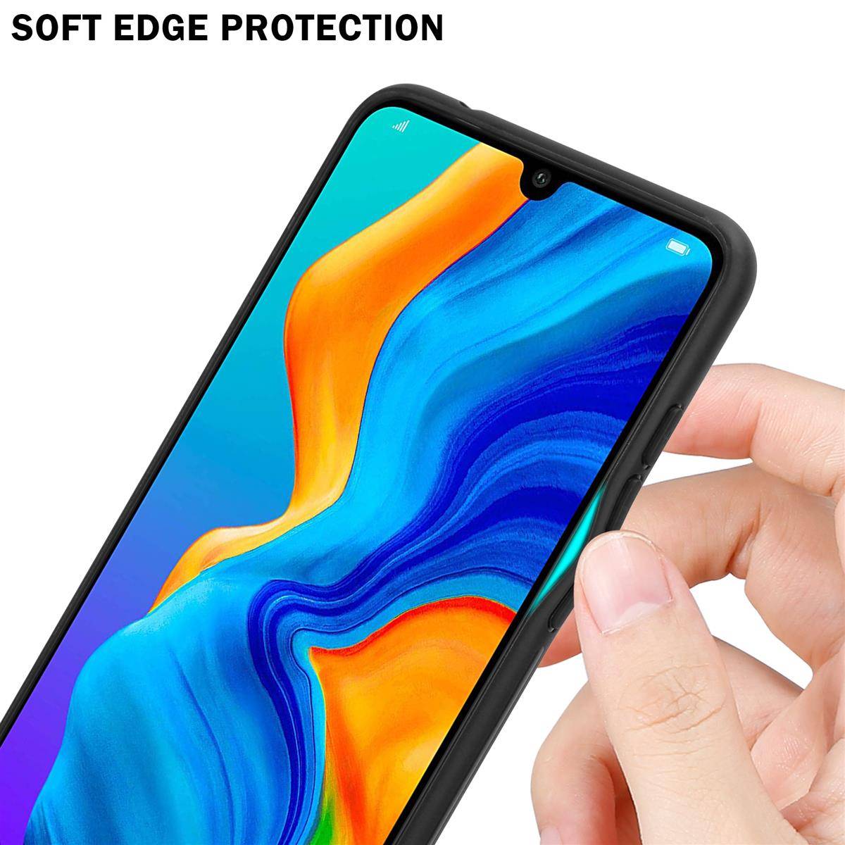 Cadorabo Hülle für Huawei P30 LITE Schutz Hülle in Schwarz Handyhülle TPU Etui Cover Case Tempered Glas-4