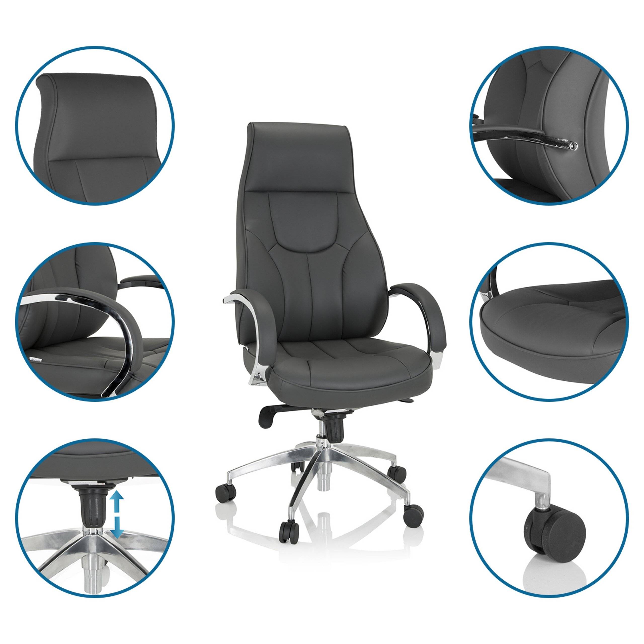 Bürostuhl Chefsessel ELEGANCE I Kunstleder grau hjh OFFICE-3