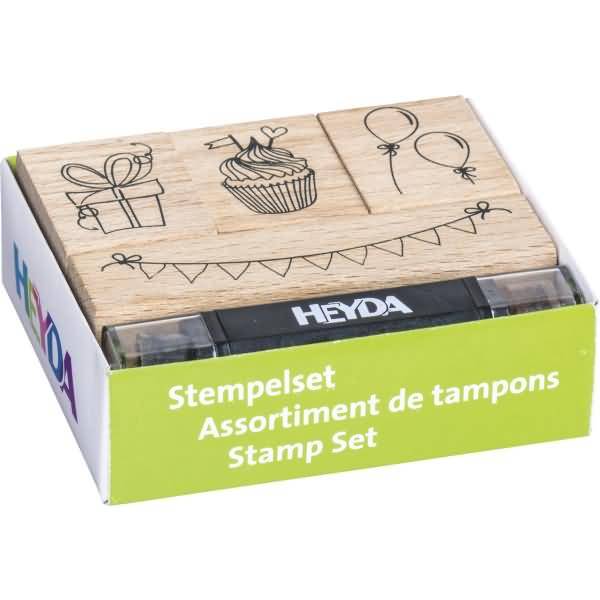 Stempelset Holz Party Partymotive ca. 2x2cm VE=4 Stück-0