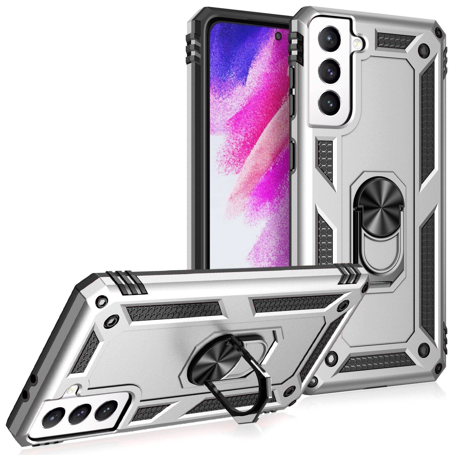 NALIA Military-Style Ringhülle für Samsung Galaxy S21 FE, Extrem Schützend Stoßfest Robust, 360° Ring für Standfunktion-0